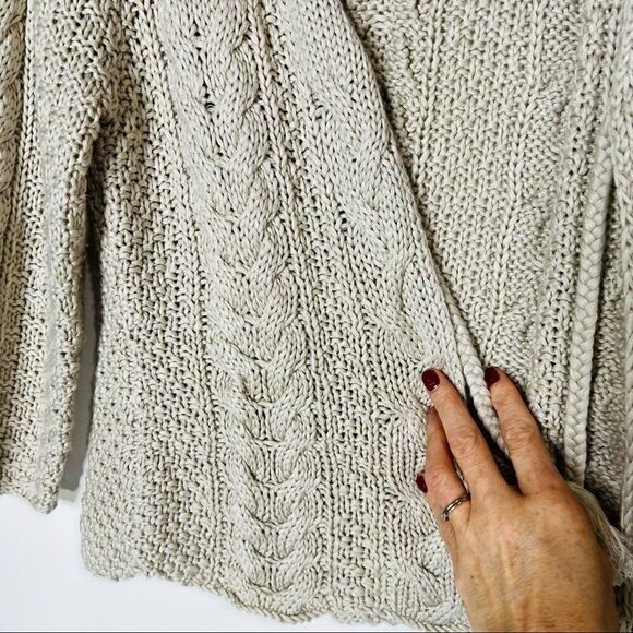 Kenzie Cream Oatmeal Open Cardigan Sweater Braided Tassels - Picture 4 of 8